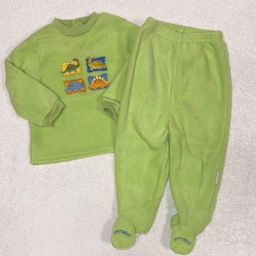 Vitamins Baby Lime Green Fleece Matching Top & Footed Pants Set dinosaur 24m